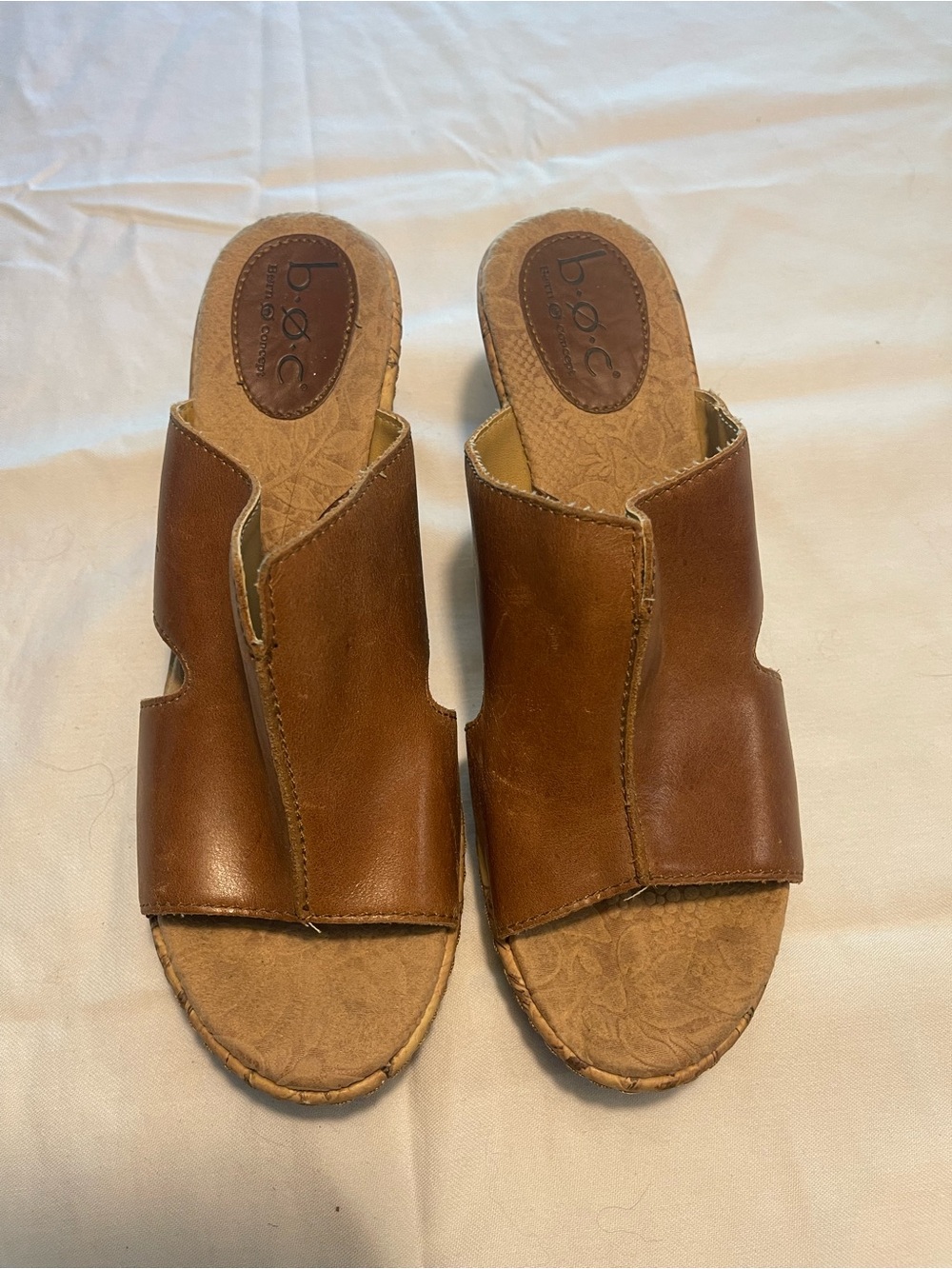 b.o.c. Cognac Leather Open-Toe Slide Sandals